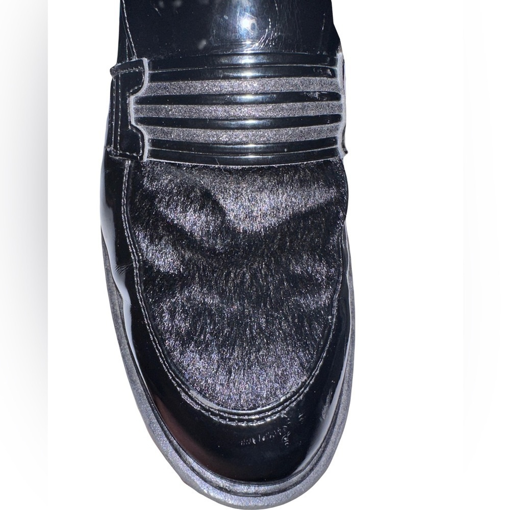 Italian Chunky Black Patent Leather Loafers with Calf Hair Upper Size 41 - Picture 3 of 8